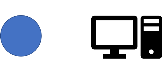 A small task represented by a blue circle, matched to a small computer.